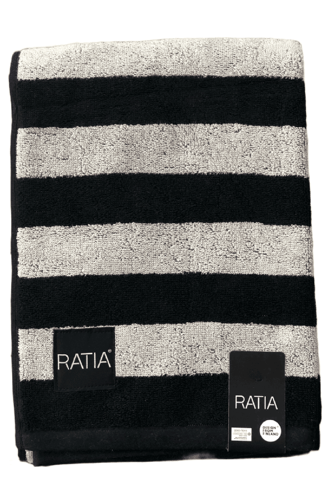 RATIA BATH TOWEL WIDE STRIPE, BLACK/SAND (70x140cm)