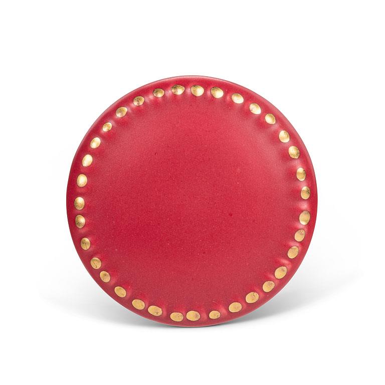 KNOB/MATTE RED WITH GOLD DOTS