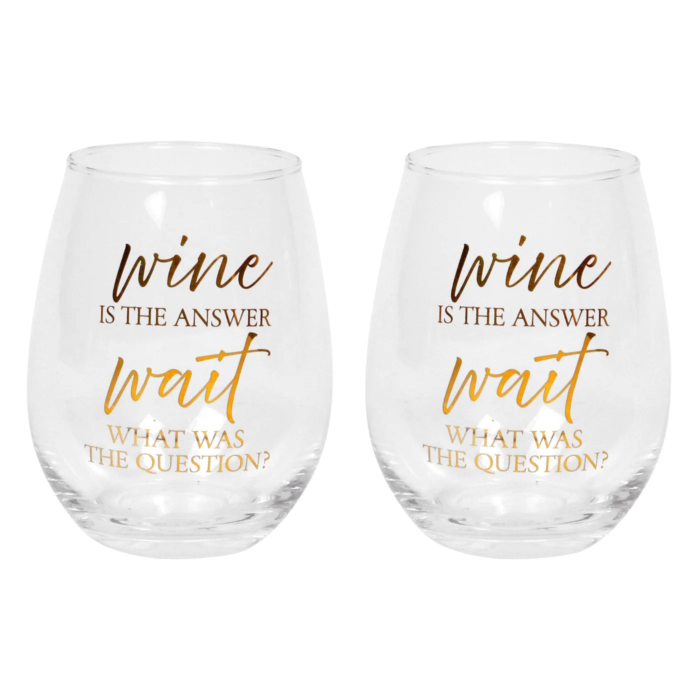 WINE GLASS, "WINE IS THE ANSWER" - GOLD
