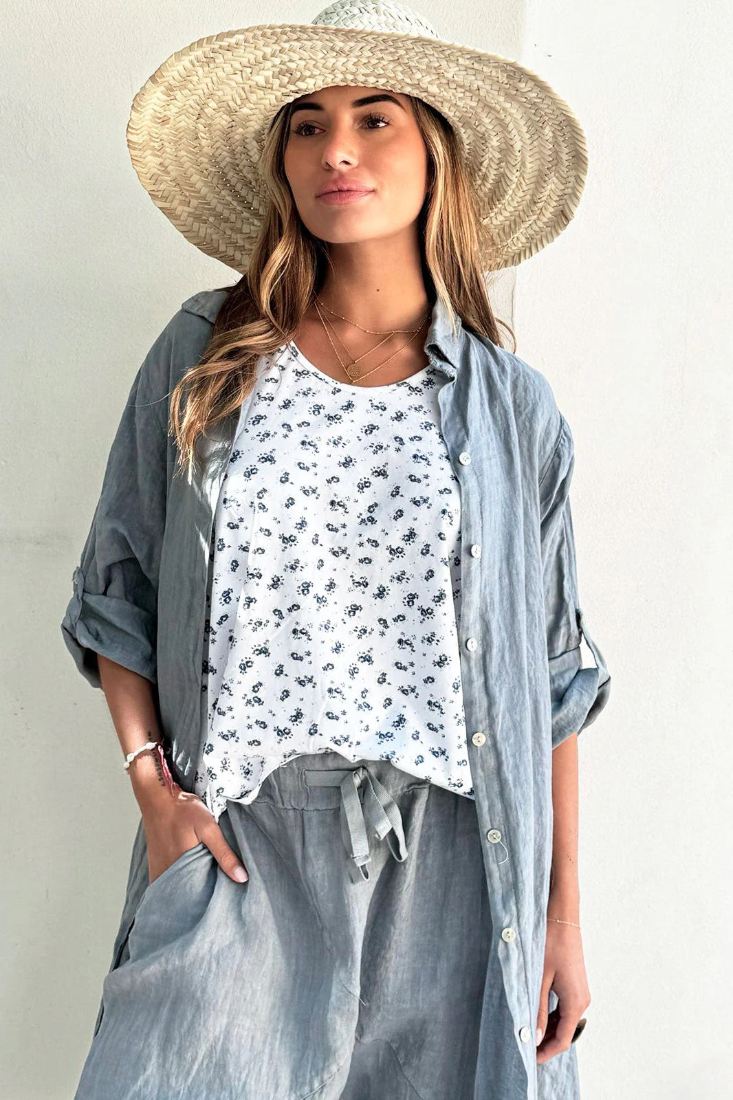 ADELE LINEN TUNIC - SMOKEY BLUE