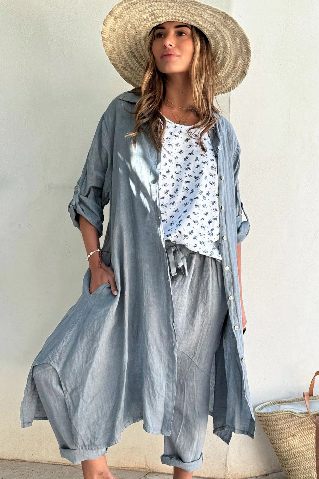 ADELE LINEN TUNIC - SMOKEY BLUE