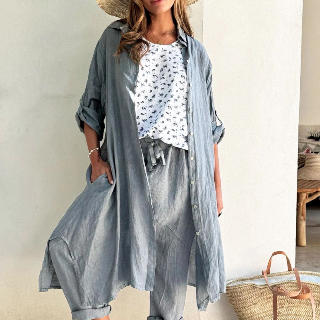 ADELE LINEN TUNIC - SMOKEY BLUE