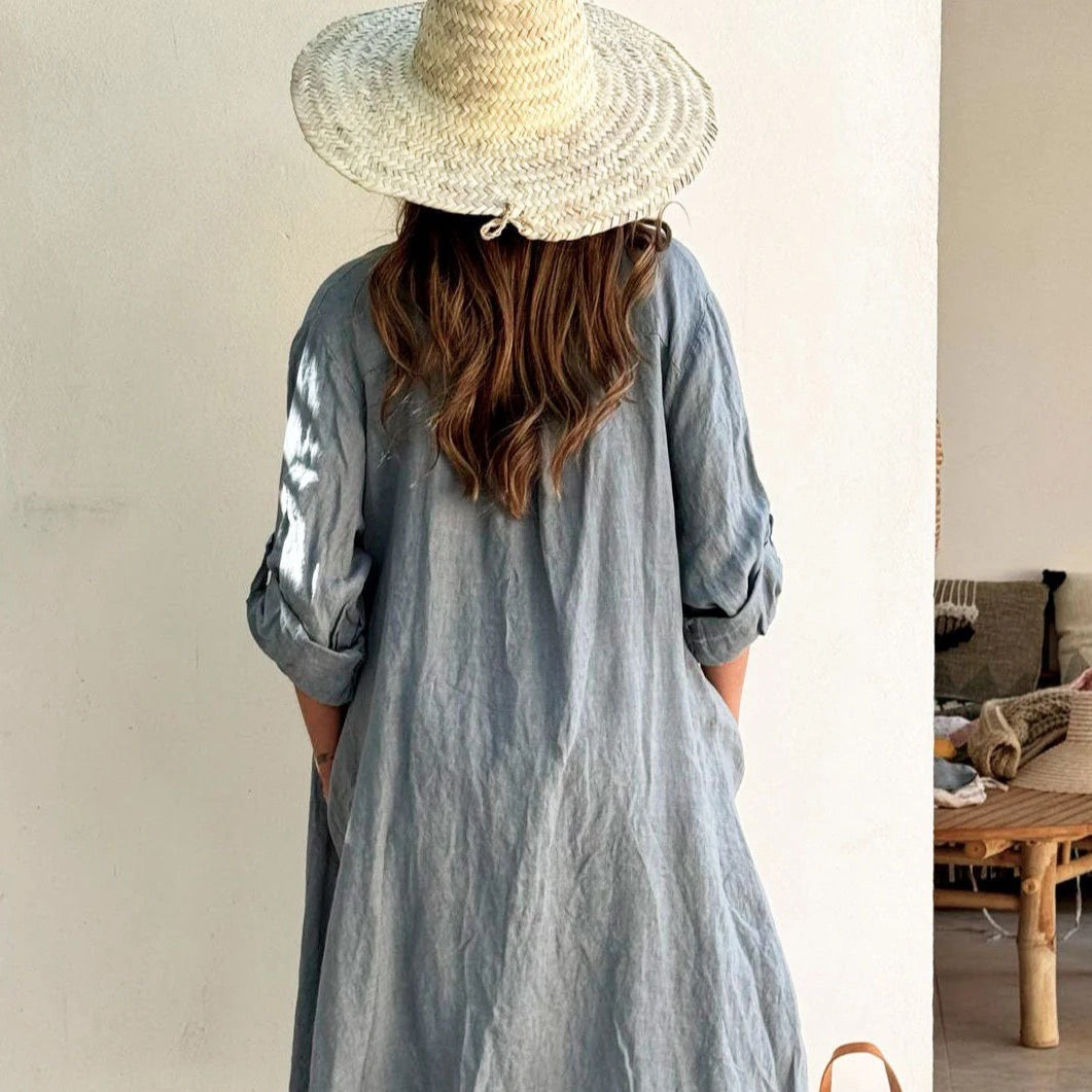 ADELE LINEN TUNIC - SMOKEY BLUE