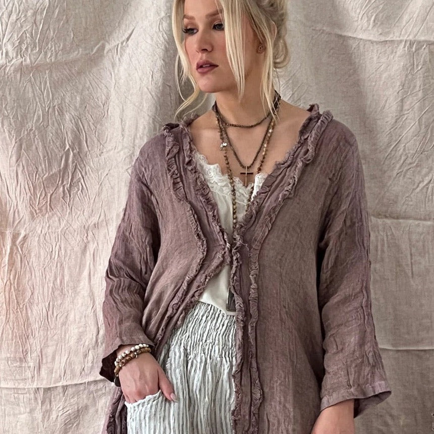 ALANYA LINEN JACKET - BROWN