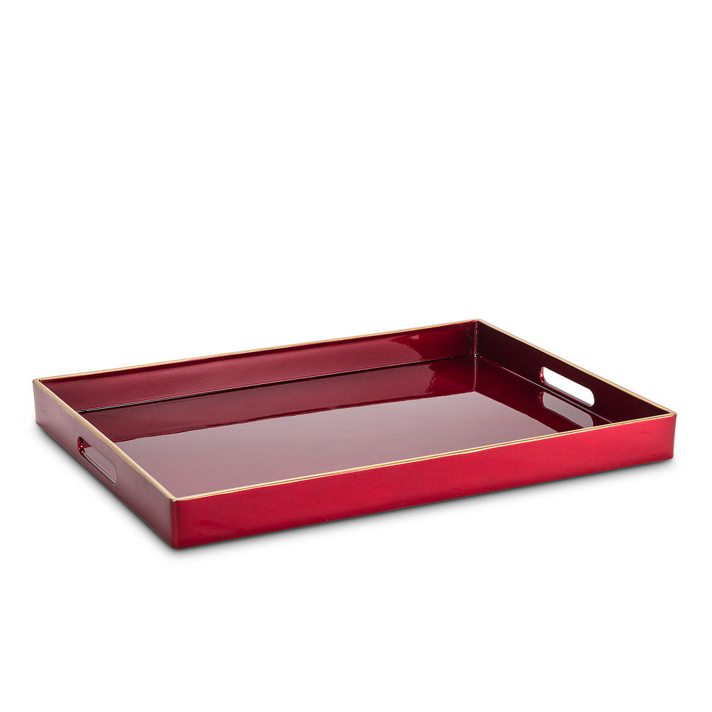 TRAY, RECTANGLE DEEP RED W/GOLD - 14"x19"