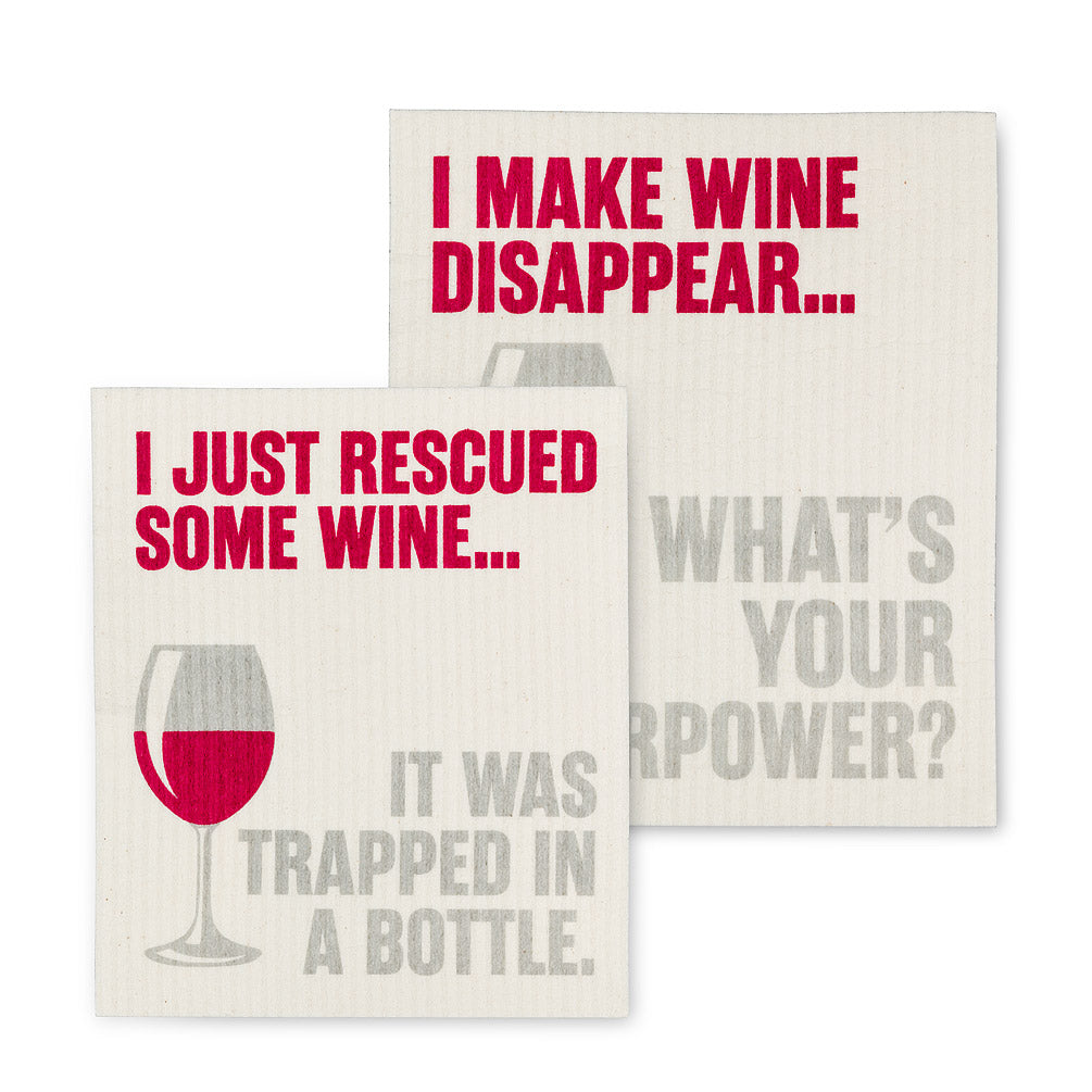 DISHCLOTH (SET OF 2) FUNNY TEXT - WINE/RESCUE
