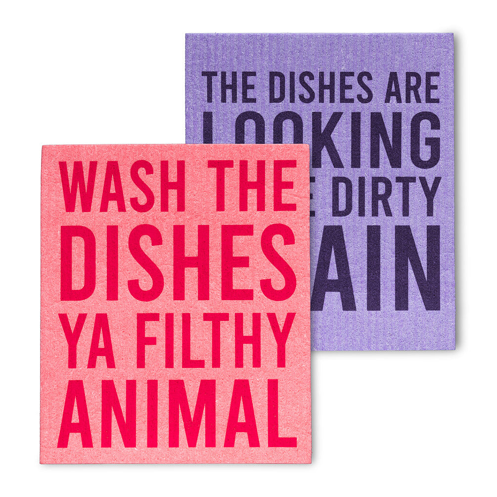 DISHCLOTH (SET OF 2) FUNNY TEXT - WASH THE...