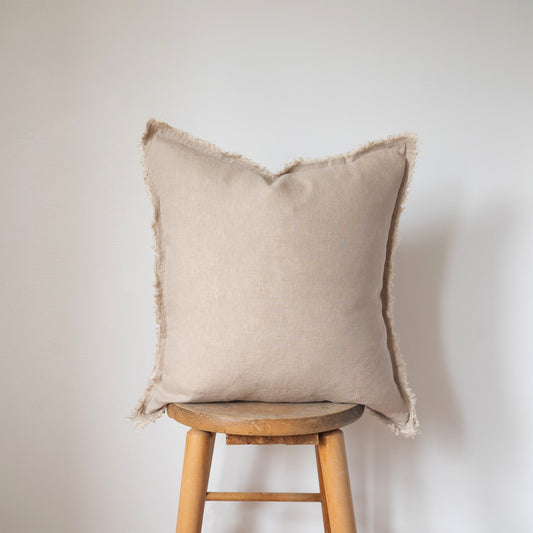 PILLOW, SQUARE FRINGED / LINEN (NATURAL)